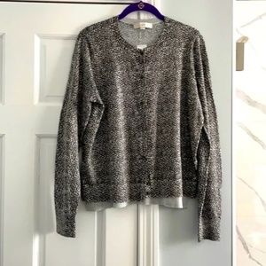 NWT LOFT Gray Cardigan with Black Dotted Print